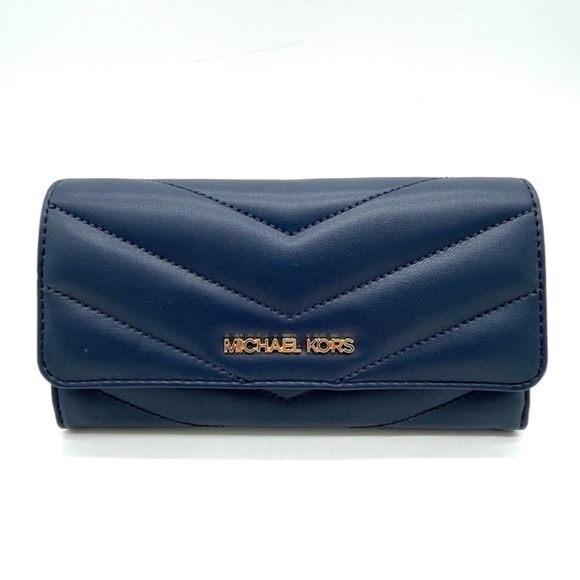 Michael Kors Large Trifold Wallet Navy Blue - Picture 2 of 9